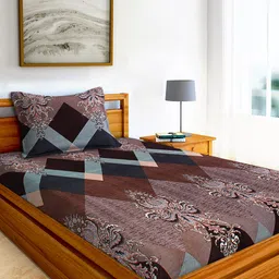 AEROHAVEN Brown & Black Flat Cotton 210 TC Single Bedsheet with 1 Pillow Cover-picture-13