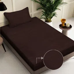 FABINALIV Coffee BrownStriped 300 TC Flat Single Bedsheet With Pillow Cover-image-48