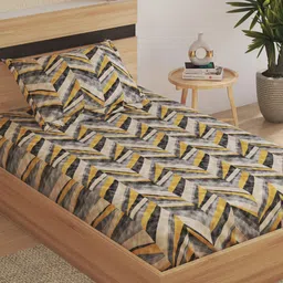 Home Centre Harold Yellow & Grey Geometric 120 TC Single Bedsheet with 1 Pillow Covers-image-22