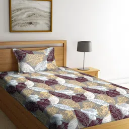 Arrabi Multicoloured Printed 300 TC Single Bedsheet with 1 Pillow Covers-37