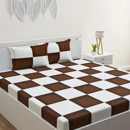 HAPPY HUES Brown & White Geometric 120 TC Queen Bedsheet with 2 Pillow Covers-6