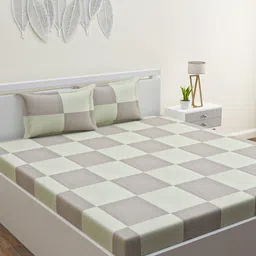 HAPPY HUES Grey & Yellow Geometric 120 TC Queen Bedsheet with 2 Pillow Covers-image-3
