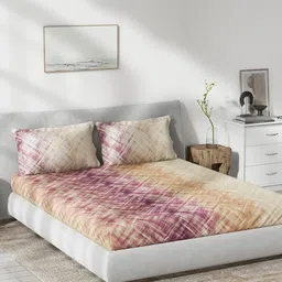 DDecor Burgundy & Cream-Coloured Abstract Cotton 144 TC Queen Bedsheet & 2 Pillow Covers-5