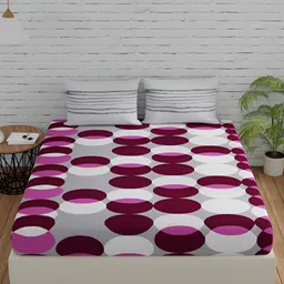 Huesland Grey & White Printed Cotton 144 TC Queen Bedsheet With 2 Pillow Covers-image-70