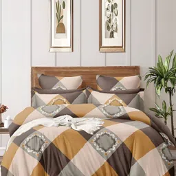 Laying Style Brown Ethnic Printed 160 TC Queen Bedsheet Set-4