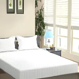 Laying Style White & Black Striped 160 TC Queen Bedsheet With 2 Pillow Covers-image-24