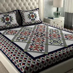 Lali Prints Blue Geometric 180 TC Cotton Double Queen Bedsheet with 2 Pillow Covers-image-61
