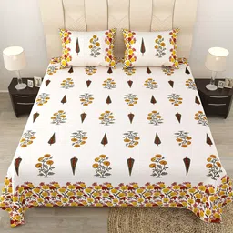 JAIPUR FABRIC Brown & White Floral 180 TC Cotton Queen Bedsheet with 2 Pillow Covers-13