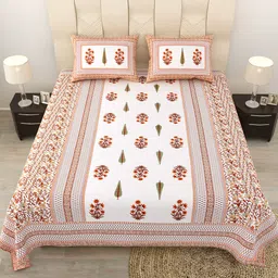 JAIPUR FABRIC Brown & White Floral 180 TC Queen Bedsheet with 2 Pillow Covers-8