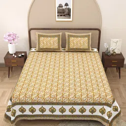 JAIPUR FABRIC Brown & White Floral 180 TC Queen Bedsheet with 2 Pillow Covers-11