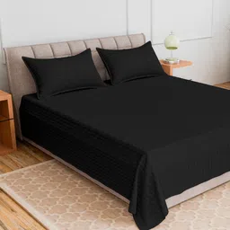 CURIOUS LIFESTYLE Black Striped 300 TC Queen Bedsheet with 2 Pillow Covers-image-42