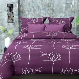 Laying Style Purple & White Floral Print 350 TC Queen Bedsheet Set-image-68