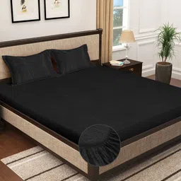 KLOTTHE Black 300TC Woolen Fitted Double Bedsheet & Pillow Covers-picture-13