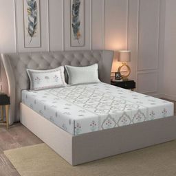 Rajasthan Decor White & Green Ethnic Motifs 180 TC King Bedsheet with 2 Pillow Covers-image-84