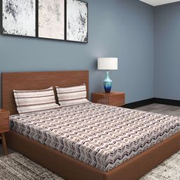 ROMEE Brown & White Geometric Printed Cotton 210 TC King Bedsheet with 2 Pillow Covers-0
