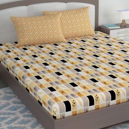 Divine Casa Beige & Black Geometric 120 TC King Bedsheet with 2 Pillow Covers-image-60