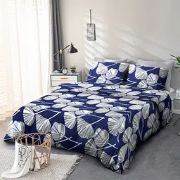 Cortina Navy Blue Geometric Microfiber 110 TC Double Queen Bedsheet With 2 Pillow Covers-image-29