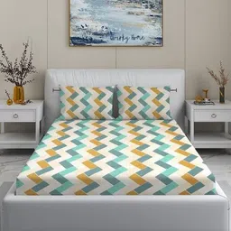 Quirky Home Green & Beige Printed 180 TC King Bedsheet Set- 2.74 m x 2.74 m-5