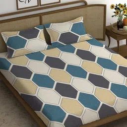 CHHAVI INDIA White & Grey Printed 210 TC King Bedsheet with 2 Pillow Covers-image-54