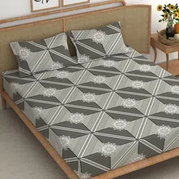 CHHAVI INDIA Grey & White Geometric Microfiber 210 TC King Bedsheet With 2 Pillow Covers-image-71