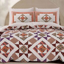 LIVING ROOTS White & Blue Geometric Cotton 300 TC Super King Bedsheet With 2 Pillow Covers-image-33