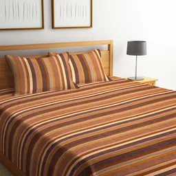 SHADES of LIFE Brown & White Striped 250 TC King Bedsheet with 2 Pillow Covers-image-51