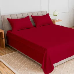 CURIOUS LIFESTYLE Maroon Striped 300 TC King Bedsheet with 2 Pillow Covers-image-87