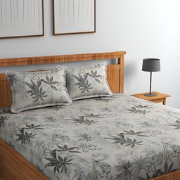 CHHILAKIYA Grey Floral Printed 210 TC Cotton King Bedsheet with 2 Pillow Covers-image-10