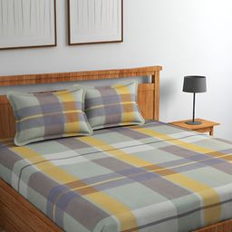 CHHILAKIYA Green Geometric Cotton 210 TC King Bedsheet with 2 Pillow Covers-image-76