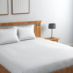 CHHILAKIYA White Striped Cotton 210 TC King Bedsheet with 2 Pillow Covers-image-67