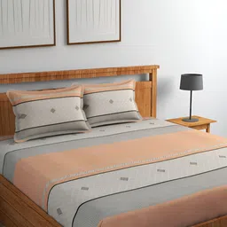 CHHILAKIYA Beige Geometric Printed Cotton  210 TC King Bedsheet with 2 Pillow Covers-image-41