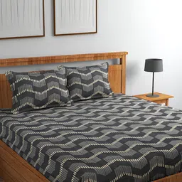 CHHILAKIYA Brown Geometric Printed Cotton 210 TC King Bedsheet with 2 Pillow Covers-picture-29