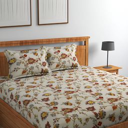 CHHILAKIYA Beige Floral Printed Cotton 210 TC King Bedsheet with 2 Pillow Covers-image-86