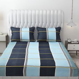 CHHILAKIYA Blue & Black Geometric 210 TC 130 GSM King Bedsheet with 2 Pillow Covers-15