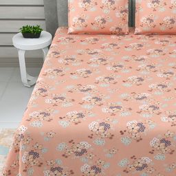 DREAM WEAVERZ Orange Floral Printed Cotton 220 TC King Bedsheet with 2 Pillow Covers-image-67