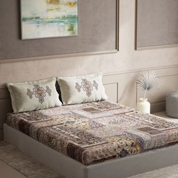DDecor Purple & Beige Ethnic Motifs Cotton 140 TC King Bedsheet With 2 Pillow Covers-picture-8