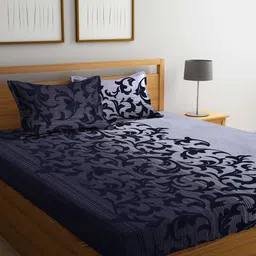 Arrabi Black & White Floral 300 TC King Bedsheet with 2 Pillow Covers-image-56