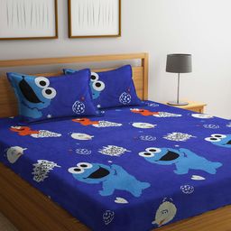 Arrabi Blue & White Graphic 300 TC King Bedsheet with 2 Pillow Covers-image-84