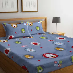 Arrabi 300 TC 130 GSM Cartoon Print King Size Bedsheet With 2 Pillow Covers-image-46