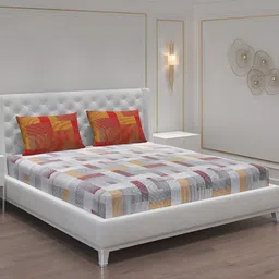 Moca By Monte Carlo White & Orange 104 TC 2 Queen Bedsheet with 4 Pillow Covers-image-68