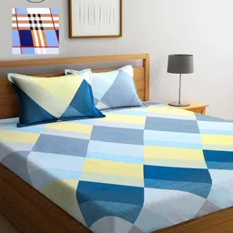 KLOTTHE Multicoloured Geometric 210 TC 2 King Bedsheet with 4 Pillow Covers-2