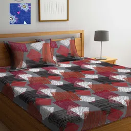 Arrabi Multicoloured Geometric 300 TC 2 King Bedsheet with 4 Pillow Covers-19