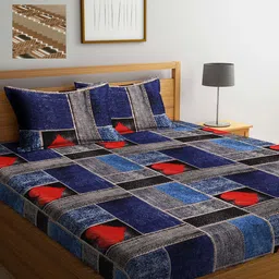 Arrabi Multicoloured Geometric 300 TC 2 King Bedsheet with 4 Pillow Covers-16