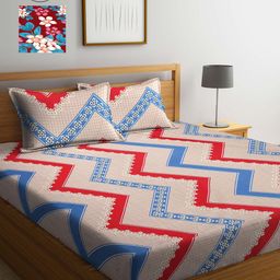 Arrabi Maroon & Blue Ethnic Motifs 300 TC 2 King Bedsheet with 4 Pillow Covers-23