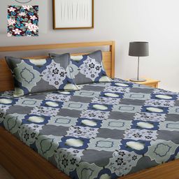 Arrabi Grey & Maroon Ethnic Motifs 300 TC 2 King Bedsheet with 4 Pillow Covers-47