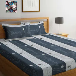 Arrabi Set Of 2 Maroon & Grey Floral 300 TC King Bedsheets With 4 Pillow Covers-3