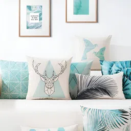 AEROHAVEN Blue & White 5 Pieces Abstract Square Cushion Covers-45