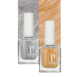 PERPAA Set of 2 Colorich Vegan Nail Polish 10ml Each - Texture Silver 09 & Golden Bliss 10-5