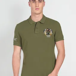 U.S. Polo Assn. Denim Co. Men Olive Green Polo Collar Pure Cotton Slim Fit T-shirt-image-37