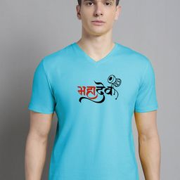 FBAR Typography Printed V-Neck Short Sleeves Cotton Slim Fit T-shirt-picture-42